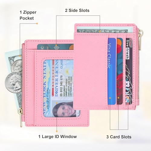 Sodsay RFID Wallet Women Card Case Slim Front Pocket Wallet for Women Credit Card Holder with Keychain(CH Pink) - Image 2