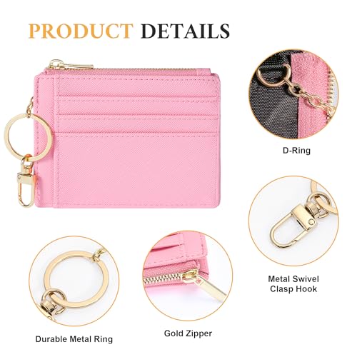 Sodsay RFID Wallet Women Card Case Slim Front Pocket Wallet for Women Credit Card Holder with Keychain(CH Pink) - Image 3