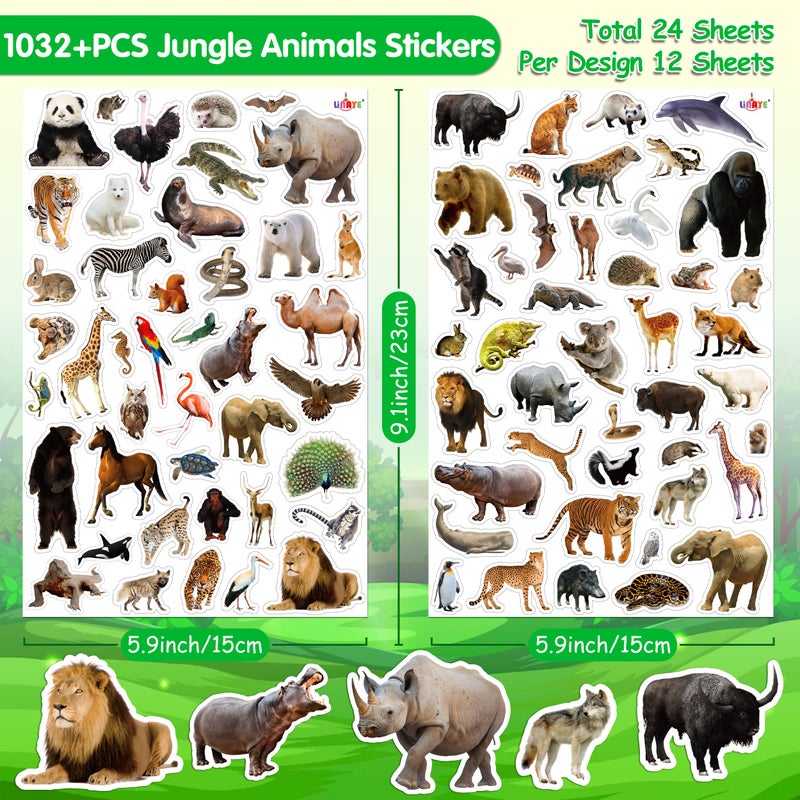 LINAYE 24 Sheets Jungle Stickers for Kids, 1032 PCS Safari Wild Zoo Animal Stickers for Scrapbooking,Water Bottles,Envelopes,Laptop Decal for Kids Boys Girls - Image 2