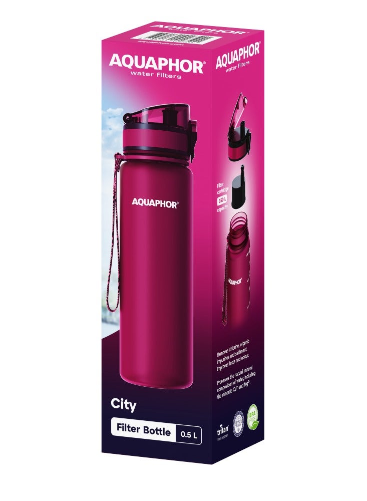 Aquaphor AQUAPHOR City Bottle 500ml, Travel Water Bottle with Activated Carbon Filter, Filters Chlorine & Impurities, Made of Tritan & BPA-Free, Stay Hydrated On the Go - Image 4