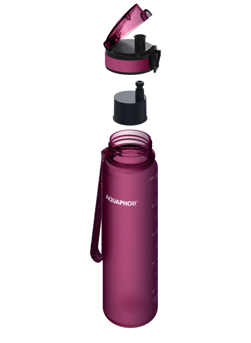 Aquaphor City Water Filter Bottle 500ml, Portable Travel Water Purifier Bottle with Activated Carbon Filter, BPA-Free Tritan Material, Reduces Chlorine & Odor, Eco-Friendly Reusable Bottle For Daily Use (RUBY) - Image 5