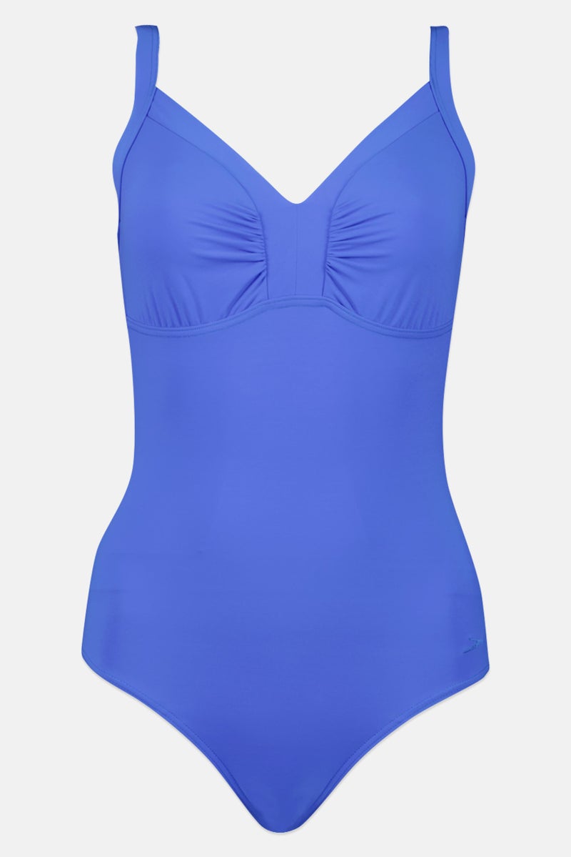 speedo Women Plain Non Padded One Piece Swimwear, Blue - Image 1