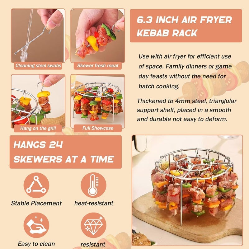 TERRIFI Stainless Steel Air Fryer Grill, Vertical Skewer Rack with 24 Skewers, 6-Inch BBQ Skewers for Air Fryer, Durable Stainless Steel Rack for BBQ and Grilling, Ideal for Home Cooking - Image 5