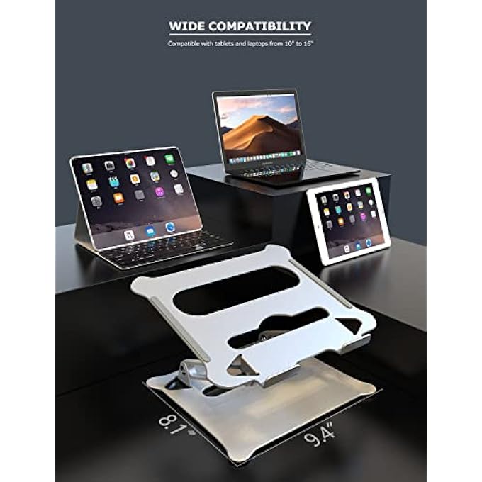 rayihni ADJUSTABLE LAPTOP STAND FOR DESK, ERGONOMIC ALUMINUM LAPTOP RISER FOR 10-17.3Â€ LAPTOPS, COMPATIBLE WITH MACBOOK AIR/PRO, DELL, HP, LENOVO, SURFACE, HUAWEI, XIAOMI - Image 2