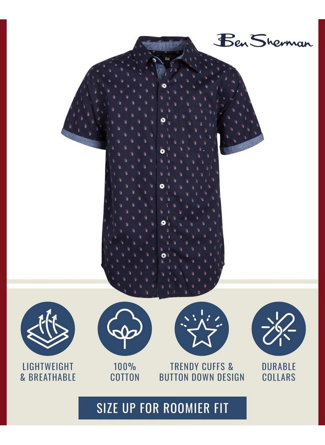 Ben Sherman Boys' Button Down Shirt - Casual Short Sleeve Woven Shirt - Kids' Collared Shirt for Boys (8-18), Size 18, Navy Shapes - pzsku/Z84C2311247555862C559Z/45/_/1740982704/66b6afcd-ff05-454f-be97-74bdbf79e6c7