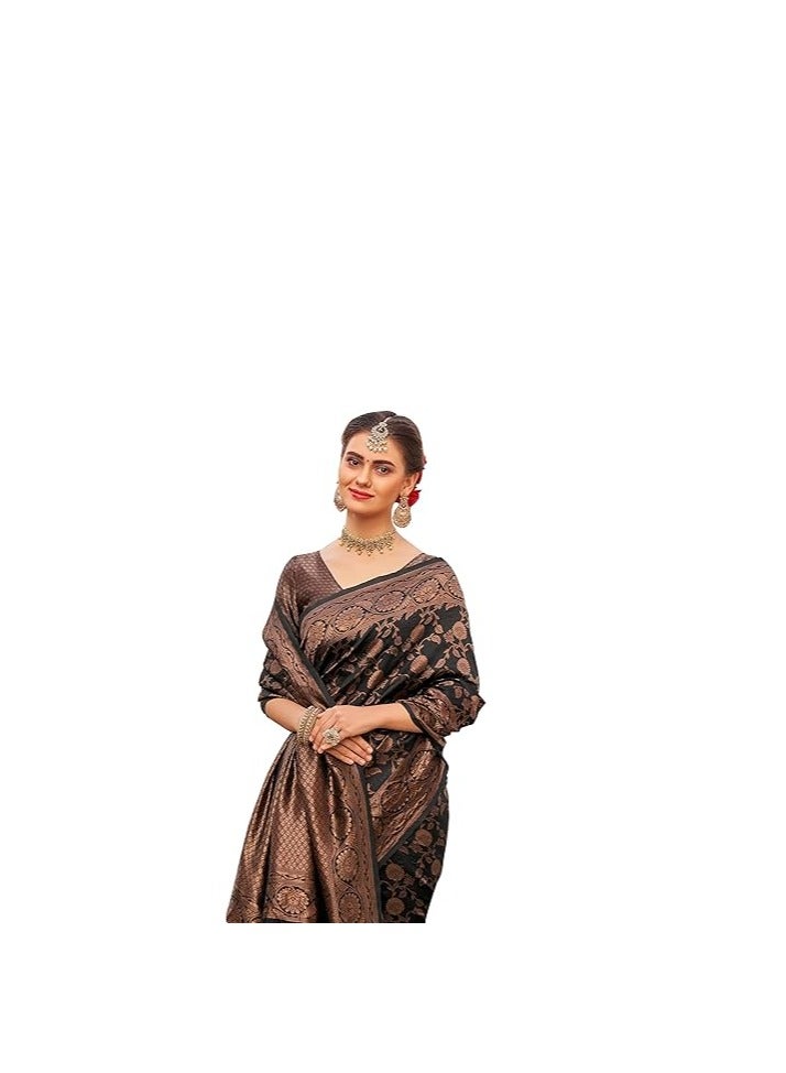 Accessorize Kingdom Women's Kanjivaram Soft Semi Silk Banarasi Sarees With Blouse Piece. - Image 1