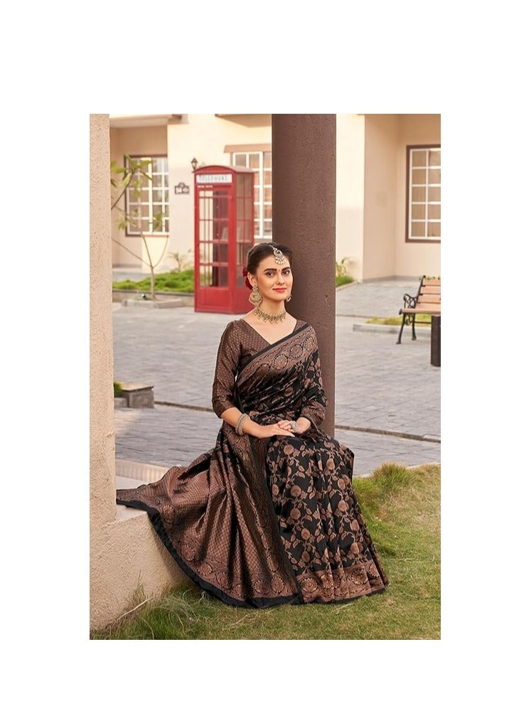 Accessorize Kingdom Women's Kanjivaram Soft Semi Silk Banarasi Sarees With Blouse Piece. - Image 2