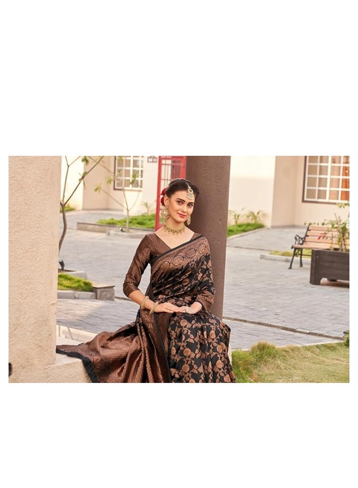 Accessorize Kingdom Women's Kanjivaram Soft Semi Silk Banarasi Sarees With Blouse Piece. - Image 5