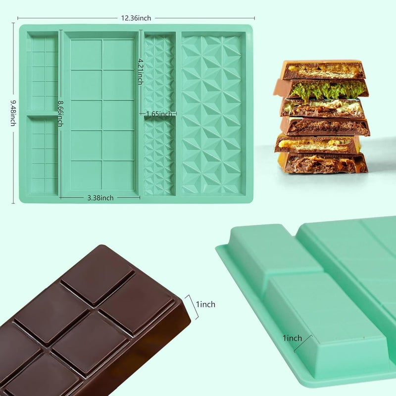 LEGACYCART Break Apart Chocolate Silicone Mould 6 in 1 Deep Dubai Pistachio Chocolate Bar Kunafa Filling Chocolate Bar Thick Candy Molds NonStick for Stuffed Knafeh Chocolate Bar Treats for Kids - Image 2