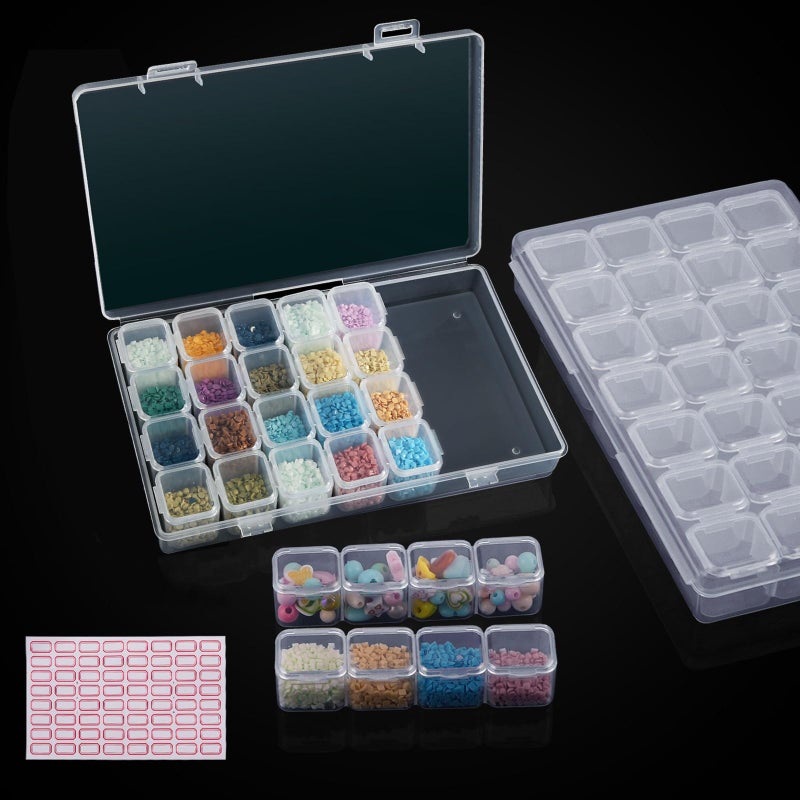 Ecurfu Diamond Painting Bead Storage Containers, 28 Girds 2 Pack, Diamond Art Organizer Box, Embroidery Storage with Label Stickers - Image 1