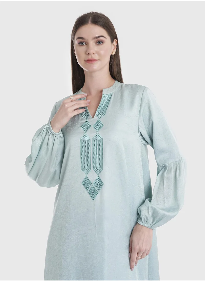 كشخة Mint Green Dress with Stonework