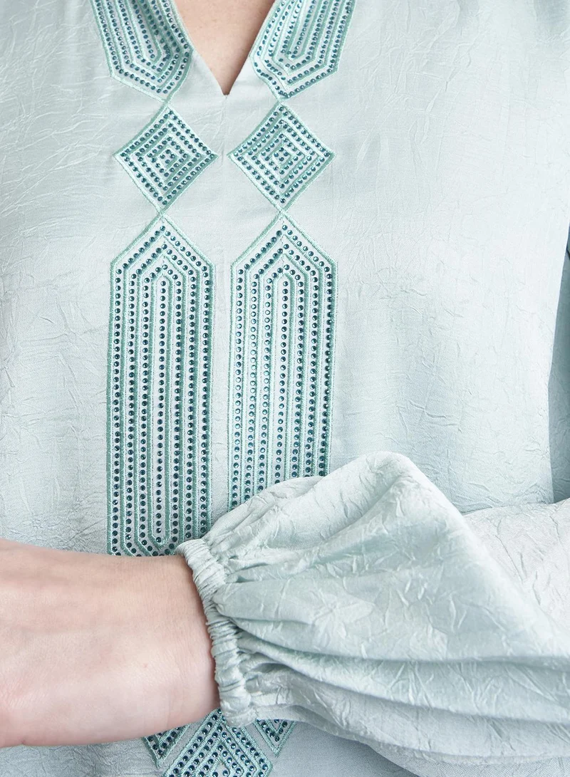 KASHKHA Mint Green Dress with Stonework