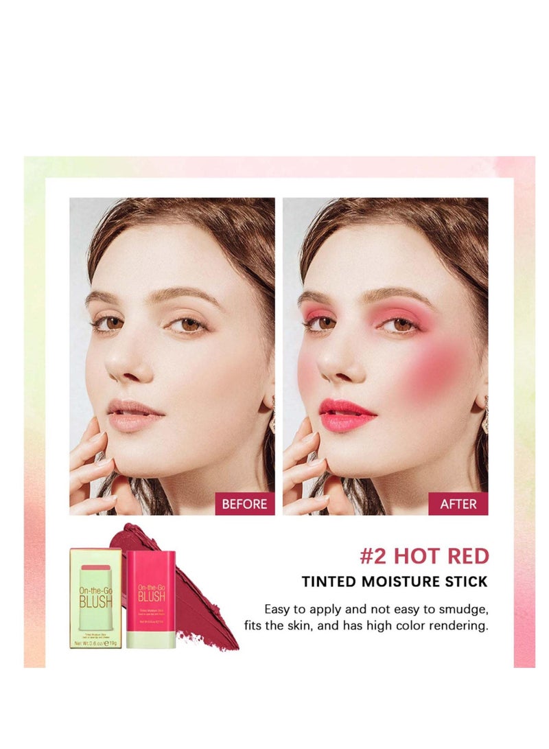 Excefore Blush Beauty Wand, Solid Moisturizer Stick, Multi Use Makeup Waterproof Blush Stick, Natural Looking, Suitable for Cheeks Glow Dewy Finish (Hot Red) - Image 2
