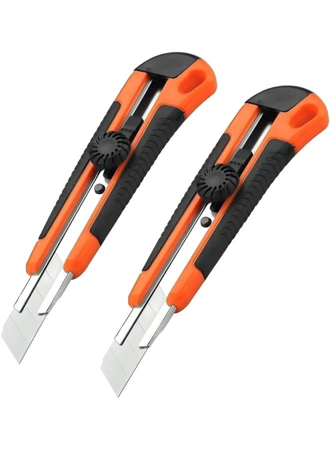 Biella Utility Knife, Retractable Box Cutter For Cartons, Cardboard And Boxes, 18Mm Wider Razor Sharp Blade, Smooth Mechanism, Perfect For Office And Home Use (Pack Of 2)  - Image 1