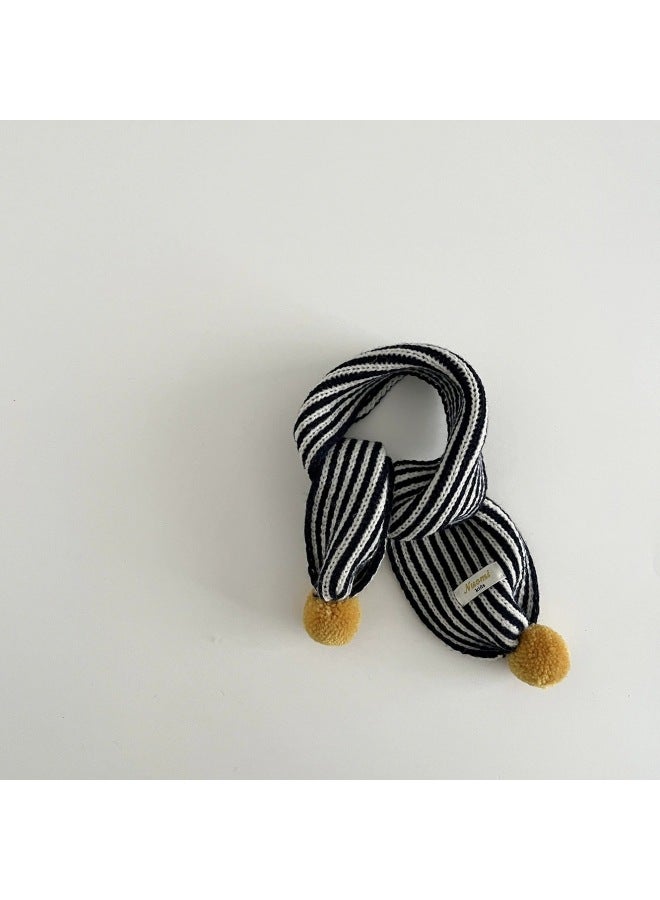 Children's Scarf For Autumn And Winter, Retro Stylish Striped Knitted Color-blocking Pom-pom Scarf, Infant And Toddler Complexion-enhancing Woolen Neck Warmer