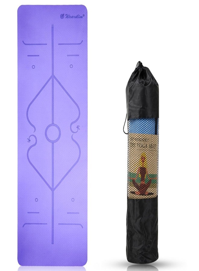 وير سليم بساط يوغا احترافي من مادة TPE من Wearslim، مقاس 72 بوصة × 24 بوصة × 6 مم، مزود بنظام محاذاة الجسم، وقبضة قوية، ومضاد للانزلاق، وصديق للبيئة، ومقاوم للتعرق، مع حزام وحقيبة حمل - بنفسجي - Image 1