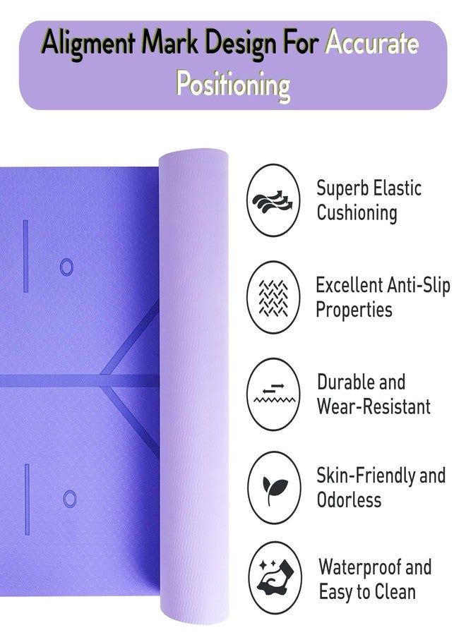 وير سليم بساط يوغا احترافي من مادة TPE من Wearslim، مقاس 72 بوصة × 24 بوصة × 6 مم، مزود بنظام محاذاة الجسم، وقبضة قوية، ومضاد للانزلاق، وصديق للبيئة، ومقاوم للتعرق، مع حزام وحقيبة حمل - بنفسجي - Image 2