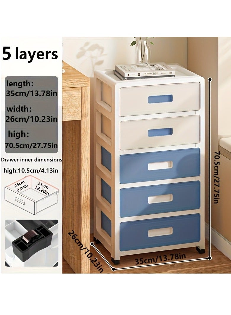 شو وو خزانة تخزين بـ 5 طبقات مع أدراج قابلة للطي ورفوف تخزين بعجلات، مناسبة لغرفة المعيشة، الحمام، المطبخ، وغرفة النوم - Image 2