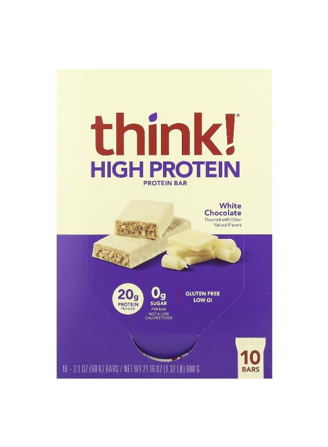 think! Think !, High Protein Bars, White Chocolate, 10 Bars, 2.1 oz (60 g) Each (Packaging may vary) - Image 1