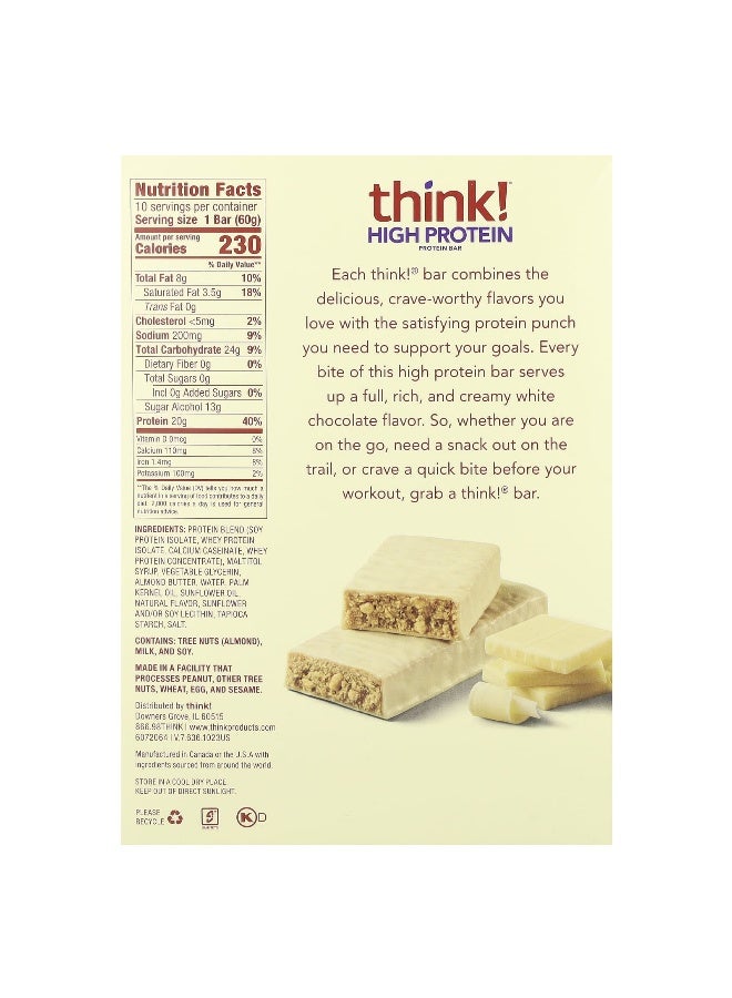 think! Think !, High Protein Bars, White Chocolate, 10 Bars, 2.1 oz (60 g) Each (Packaging may vary) - Image 2