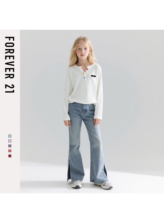 Forever21 Girls' Long Sleeve Colorblock T-shirt  New Spring Kids' Top Children's Base Shirt - Image 2
