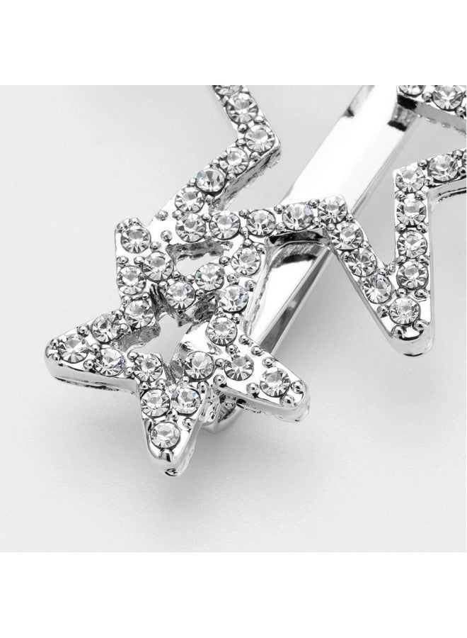Teppylony 2Pcs Woman Silver Star Shape Shining Rhinestone Crystal Hairpin Hair Clip Metal Alloy Barrettes Hair Accessories For Party Wedding - Image 5