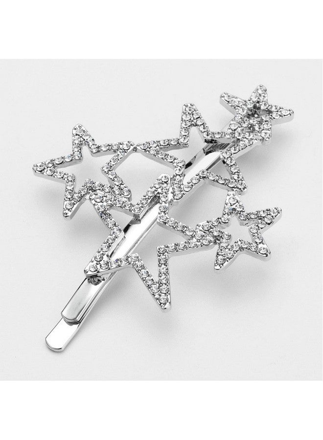Teppylony 2Pcs Woman Silver Star Shape Shining Rhinestone Crystal Hairpin Hair Clip Metal Alloy Barrettes Hair Accessories For Party Wedding - Image 4