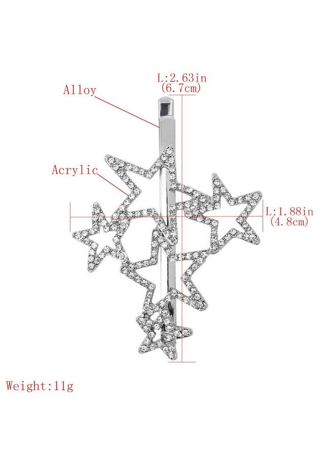 Teppylony 2Pcs Woman Silver Star Shape Shining Rhinestone Crystal Hairpin Hair Clip Metal Alloy Barrettes Hair Accessories For Party Wedding - Image 3