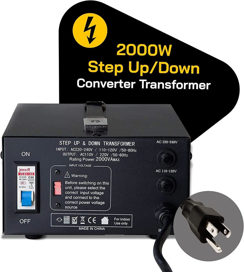 ELC T Series 2000+ Watt Voltage Converter Transformer - Step Up/Down - 110v to 220v / 220v to 110v Power Converter - Circuit Breaker Protection, CE Certified [3-Years Warranty] - Image 2