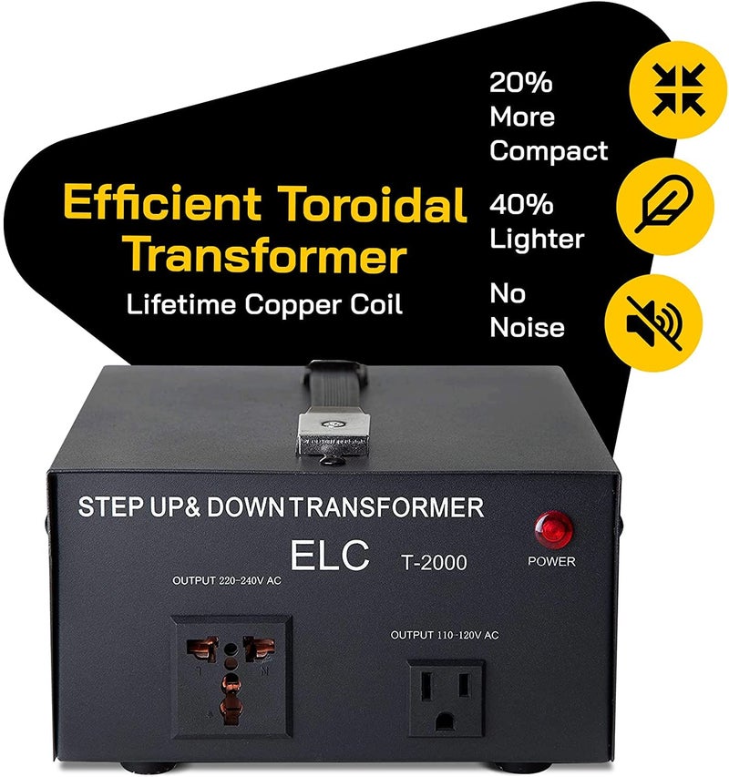 ELC T Series 2000+ Watt Voltage Converter Transformer - Step Up/Down - 110v to 220v / 220v to 110v Power Converter - Circuit Breaker Protection, CE Certified [3-Years Warranty] - Image 3