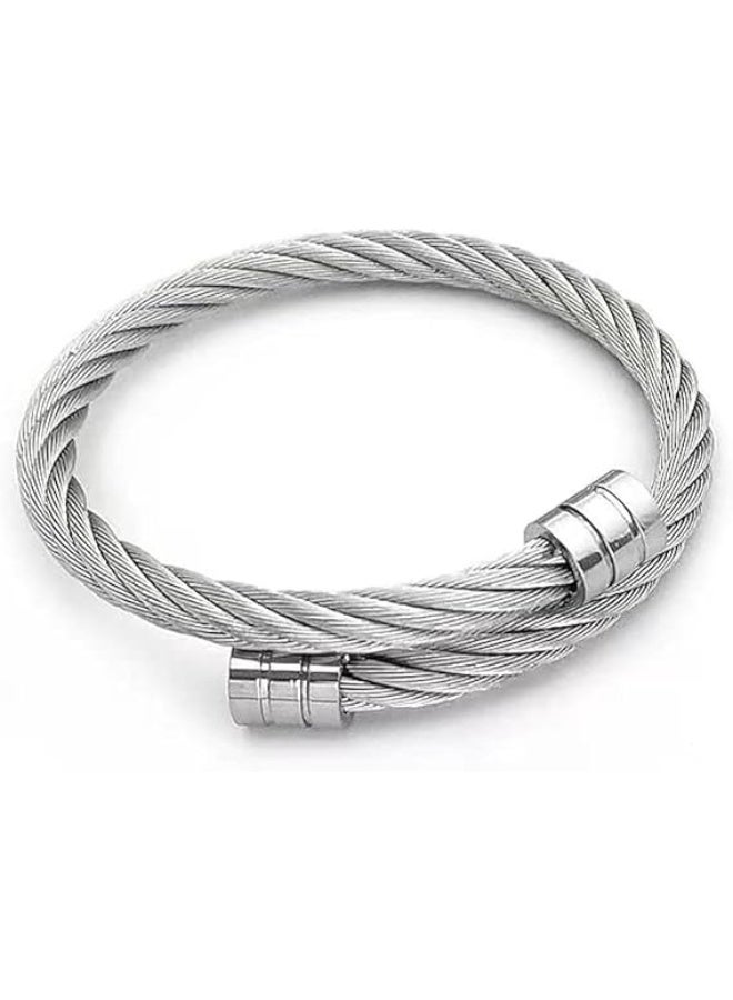 SHOWDAY Elastic Adjustable Steel Twisted Cable Cuff Bangle Bracelet for Mens for Women Stainless Steel Cable Wire Bracelets for Women Men Unisex Dainty Charm Bangle Bracelet - Image 1