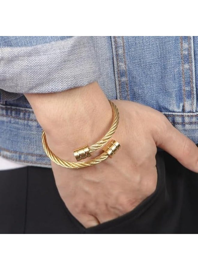 SHOWDAY Elastic Adjustable Steel Twisted Cable Cuff Bangle Bracelet for Mens for Women Stainless Steel Cable Wire Bracelets for Women Men Unisex Dainty Charm Bangle Bracelet - Image 2