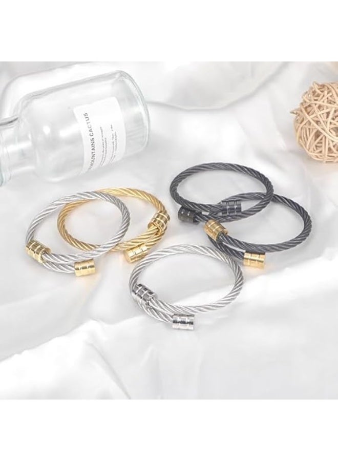 SHOWDAY Elastic Adjustable Steel Twisted Cable Cuff Bangle Bracelet for Mens for Women Stainless Steel Cable Wire Bracelets for Women Men Unisex Dainty Charm Bangle Bracelet - Image 3