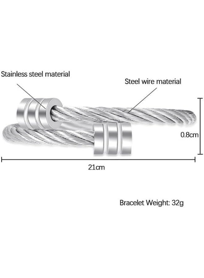 SHOWDAY Elastic Adjustable Steel Twisted Cable Cuff Bangle Bracelet for Mens for Women Stainless Steel Cable Wire Bracelets for Women Men Unisex Dainty Charm Bangle Bracelet - Image 4