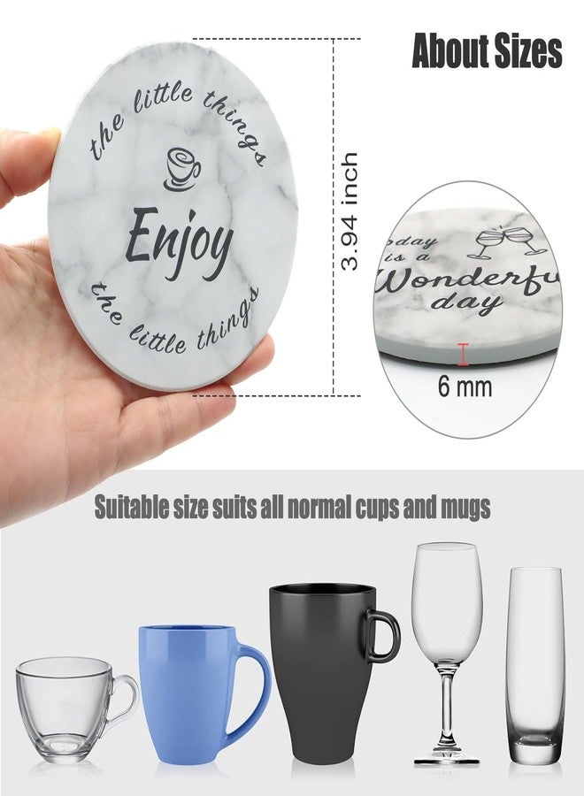 Yuheybe Ceramic Coasters Set of 8, Drink Coasters with Cork Base, Round Marble Style Absorbent Farmhouse Coaster with Holder and Sayings - Image 2