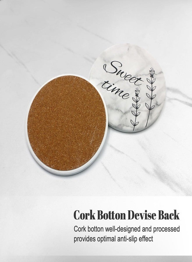 Yuheybe Ceramic Coasters Set of 8, Drink Coasters with Cork Base, Round Marble Style Absorbent Farmhouse Coaster with Holder and Sayings - Image 4