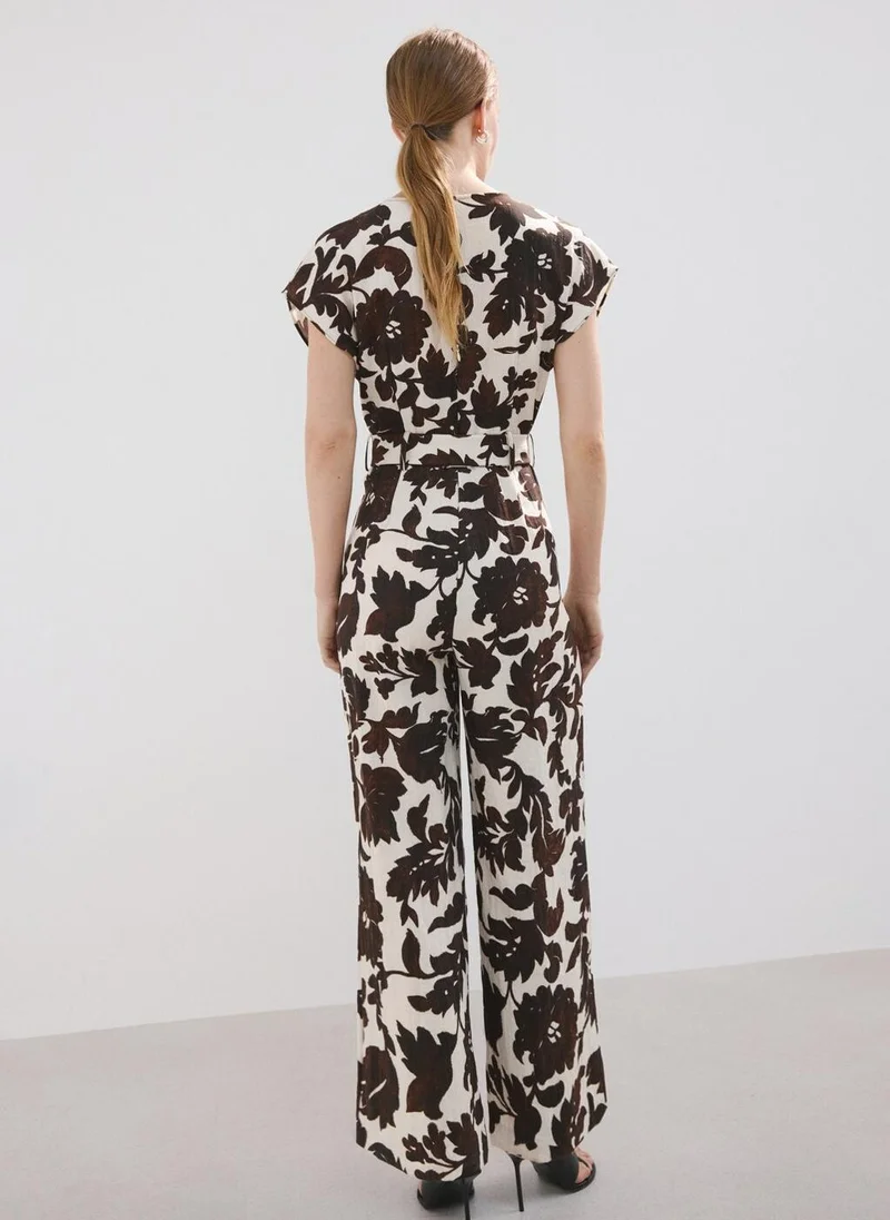 MANGO Floral Print Jumpsuit With Belt