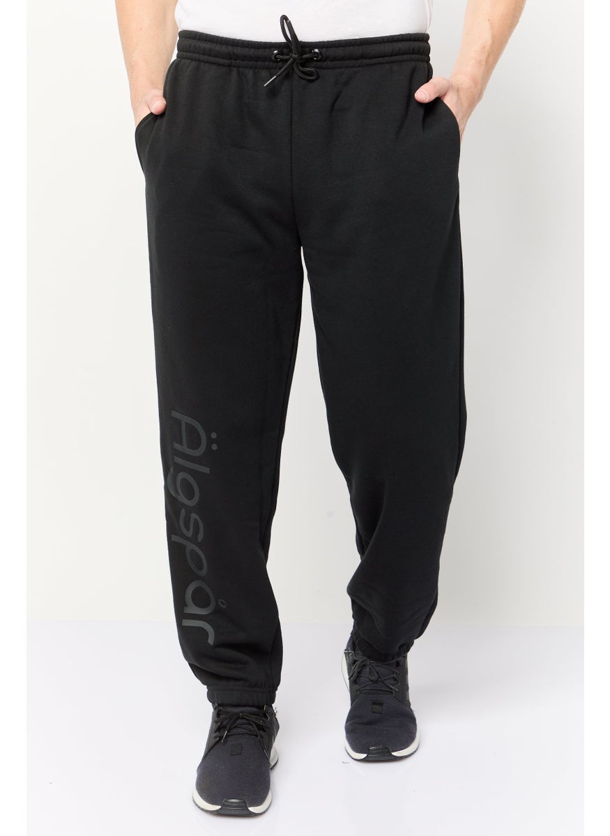 Algspar Men Regular Fit Brand Logo Jogger Pants, Black  - Image 1
