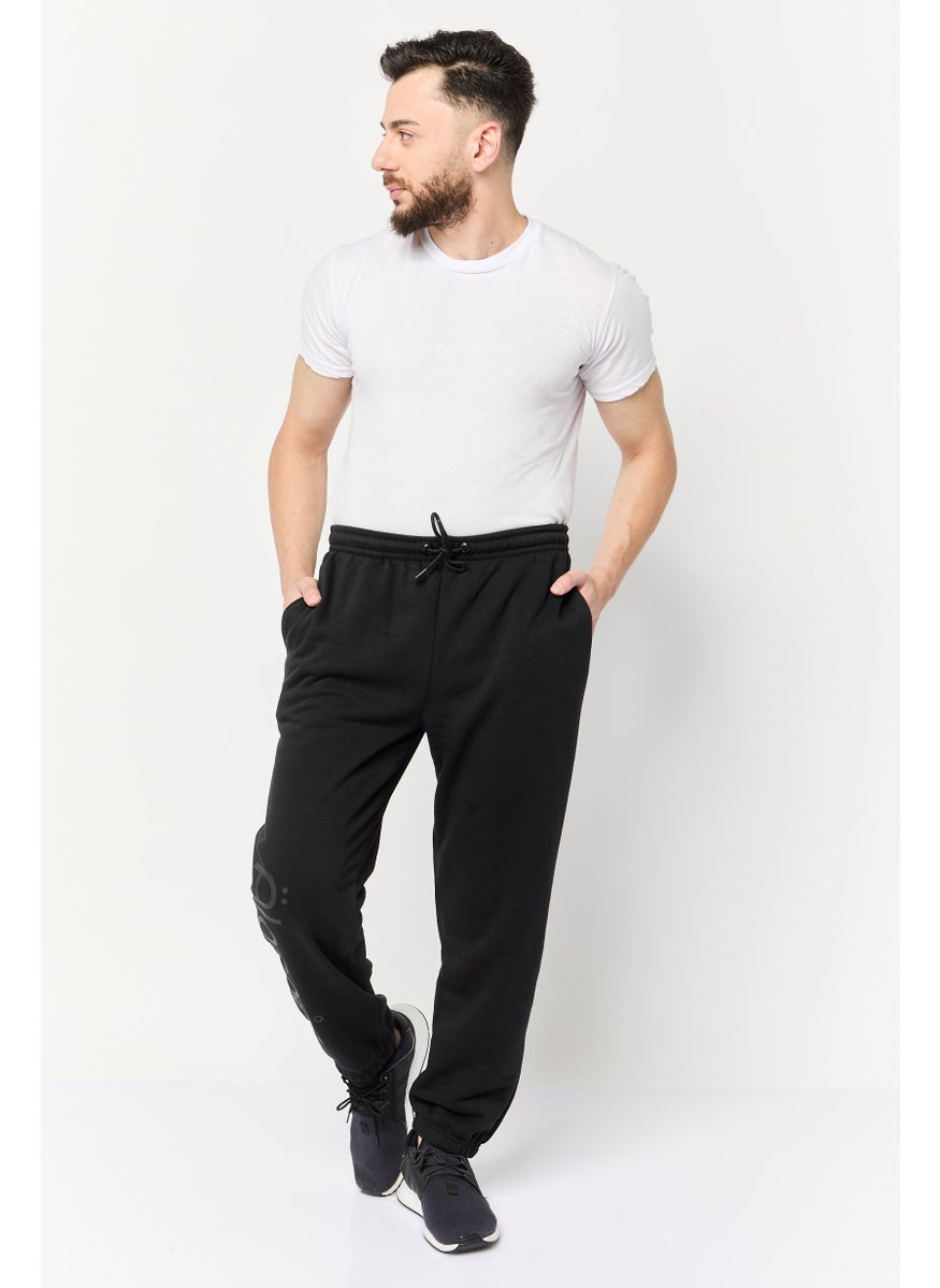 Algspar Men Regular Fit Brand Logo Jogger Pants, Black  - Image 2