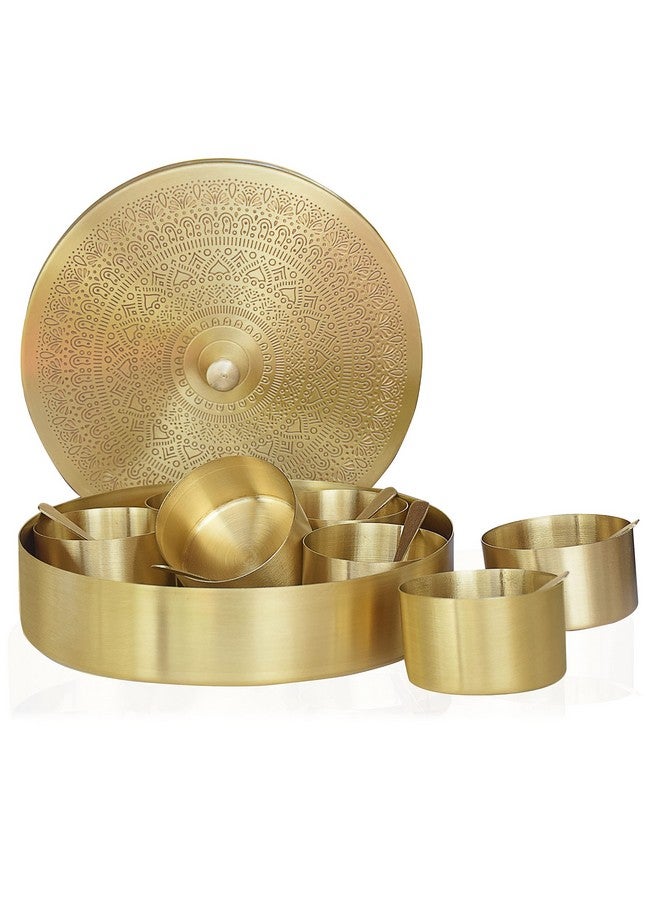 Pure Source India Brass Spice Box Set For Kitchen With Spoon (7 Containers,125 ml Each) with 7 spoon - Image 1