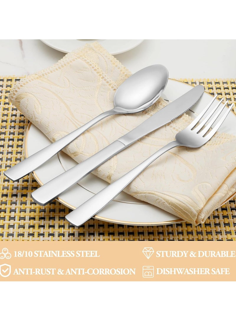 ihomeshop 30pcs Stainless Steel High End Elegant Silvery Cutlery Set, Slim Waist Delicate Handle, 4/6/8 People High-end Cutlery, Premium Steak Knife, Fork, Spoon, Dessert Spoon, Dessert Fork, Suitable For Home, Kitchen, Restaurant, Festival, Hotel, Wedding - Dishwasher Friendly  - Image 5