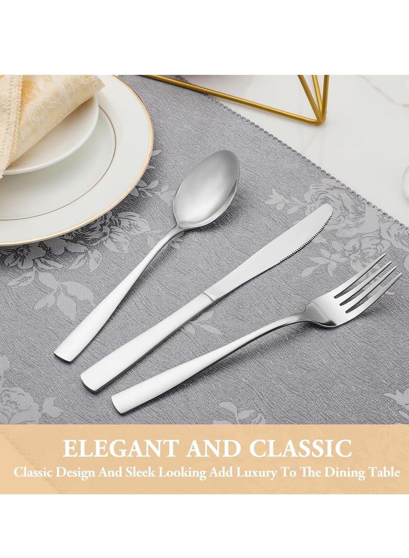 ihomeshop 30pcs Stainless Steel High End Elegant Silvery Cutlery Set, Slim Waist Delicate Handle, 4/6/8 People High-end Cutlery, Premium Steak Knife, Fork, Spoon, Dessert Spoon, Dessert Fork, Suitable For Home, Kitchen, Restaurant, Festival, Hotel, Wedding - Dishwasher Friendly  - Image 4