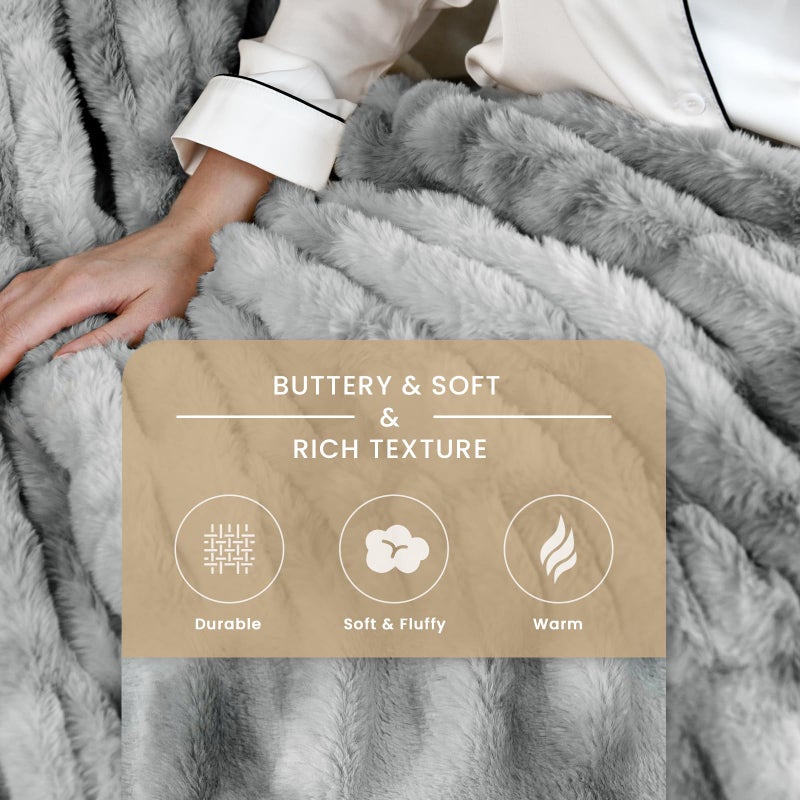 blunique Ultra Soft Faux Rabbit Fur Throw Blanket, Cozy Fuzzy Blanket for Couch Bed, Plush Warm Decor Gifts, Luxury Thick Fluffy Blanket for Women, 50x60 inches, Tie-Dyed in Gray - Image 3