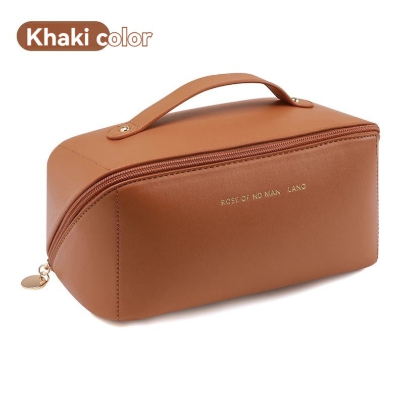 Aluminum Makeup Travel Bag Portable Cosmetic Organizer Khaki Hard Shell Makeup Case - Sturdy Makeup Organizer For Travel Lightweight Cosmetic Case For Luggage For Women - Image 1