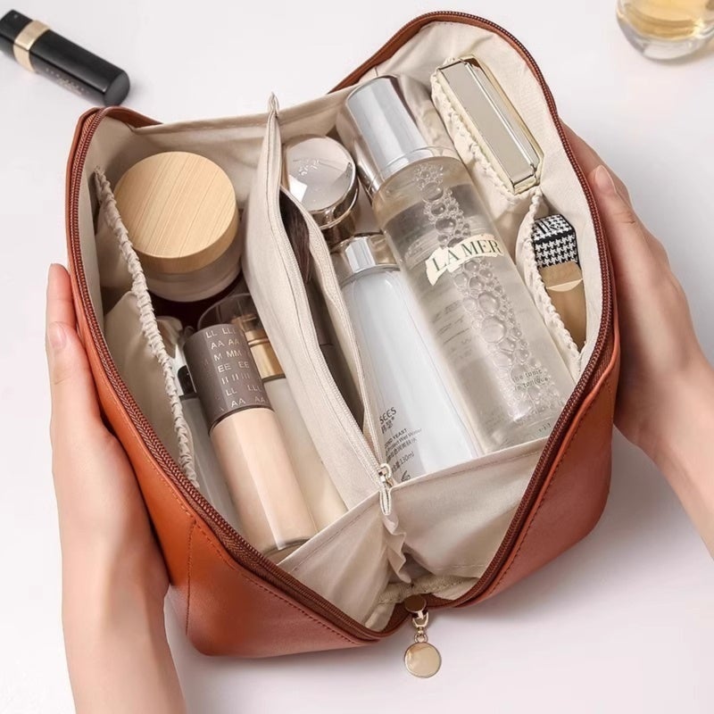 Aluminum Makeup Travel Bag Portable Cosmetic Organizer Khaki Hard Shell Makeup Case - Sturdy Makeup Organizer For Travel Lightweight Cosmetic Case For Luggage For Women - Image 4