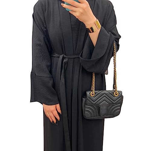 khalat 2PCS Women's Muslim Dresses Abaya Islamic Dubai Prayer Dress Robe Long Cardigan Maxi Dress Black - Image 4
