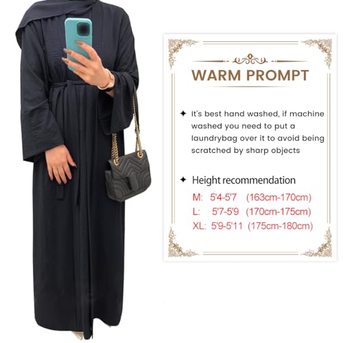 khalat 2PCS Women's Muslim Dresses Abaya Islamic Dubai Prayer Dress Robe Long Cardigan Maxi Dress Black - Image 3
