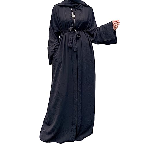 khalat 2PCS Women's Muslim Dresses Abaya Islamic Dubai Prayer Dress Robe Long Cardigan Maxi Dress Black - Image 2