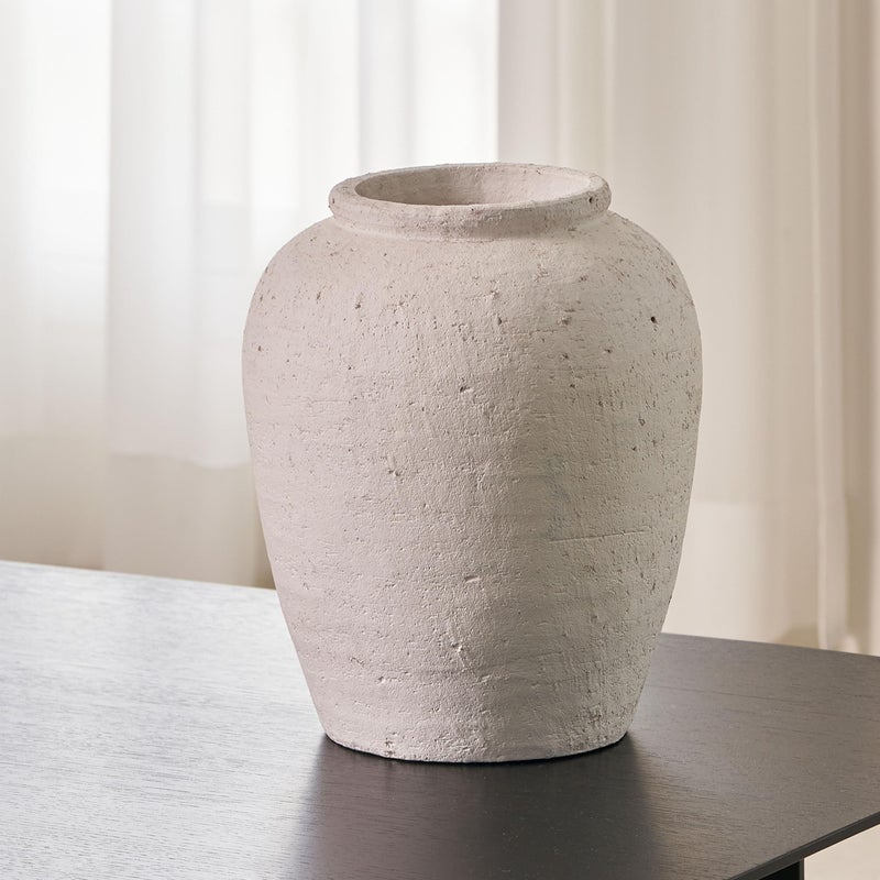 LB2 White Ceramic Large Vase, 11" Tall Zen Style vase, Terra Cotta Pitcher Vase, Distressed Farmhouse Decor, Pottery Decorative Flower for Home Decor (A - White 11.8") - Image 1
