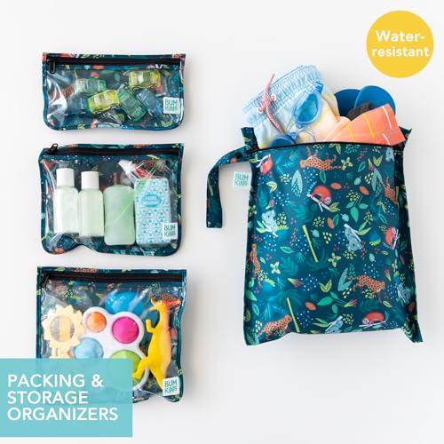 Bumkins Waterproof Wet Bag Clear Travel Bags For Beach Baby Travel Swim Suit Cloth Diapers Pump Parts Pool Gym Toiletries Reusable Easy to Clean Jungle 4 Pack - Image 3